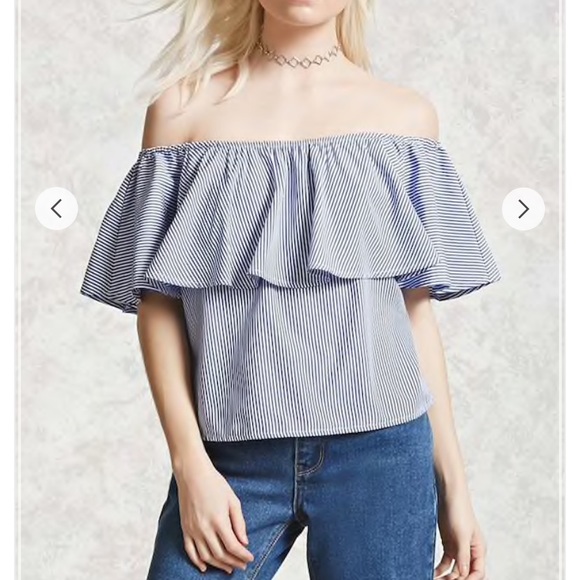 FINAL SALE!!BLUE/WHITE STRIPED OFF-SHOULDER TOP💕 - Picture 4 of 4